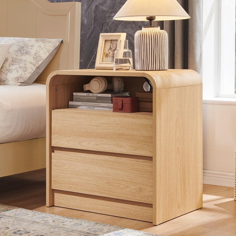 Doğal Renk MDF Şarj İstasyonlu Kavisli Tasarım Komodin - 61x41x64 cm - 127151