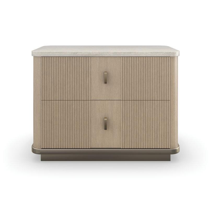 Doğal Renk Meşe ve Traverten Üst Tablalı İki Çekmeceli Mermer Komodin - 87x49x64 cm - 127990