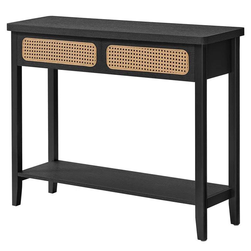 Doğal Tonlu Rattan Detaylı 2 Çekmeceli ve Raflı Bohem Dresuar - 100x30x80 cm - 131559