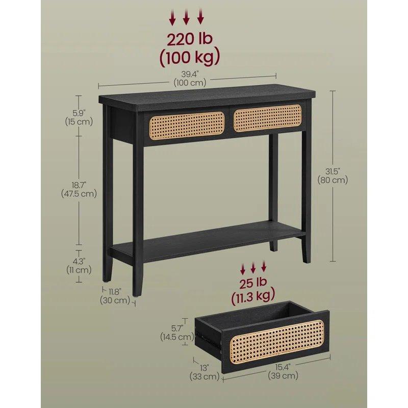 Doğal Tonlu Rattan Detaylı 2 Çekmeceli ve Raflı Bohem Dresuar - 100x30x80 cm - 131559