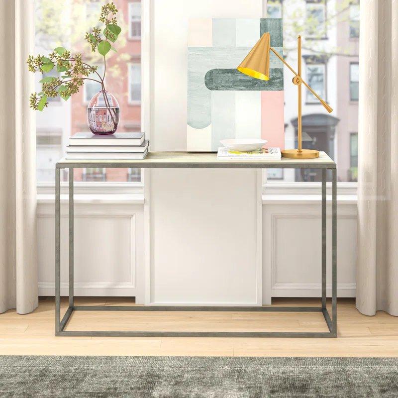 Doğal Traverten Üst Tablalı Bronz Çelik Ayaklı Dikdörtgen Traverten Dresuar - 122x41x77 cm - 132556