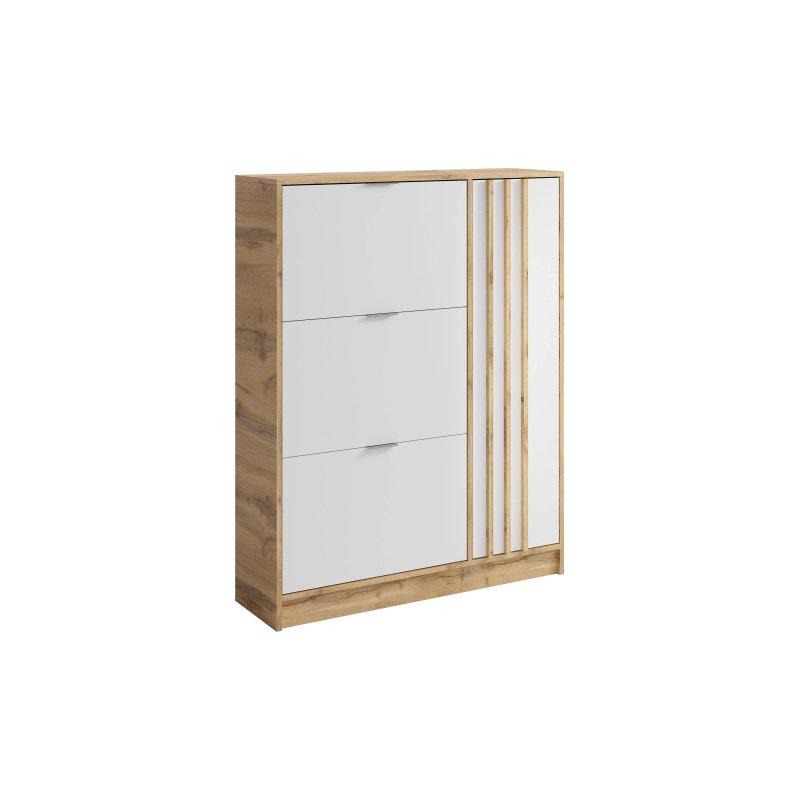 Doğal ve Beyaz Ahşap 3 Düşer Kapaklı Dolaplı Ayakkabılık - 102x30x130 cm - 118798