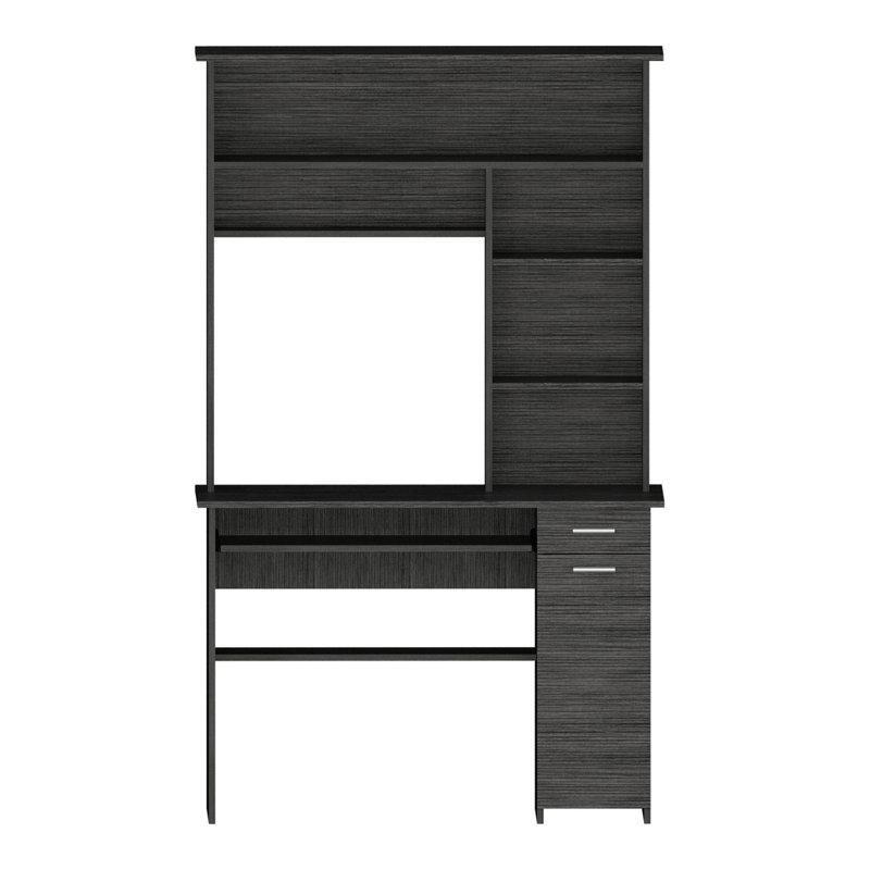 Duman Meşe Endüstriyel Ahşap Klavyelikli Raflı Bilgisayar Masası-180x110x59 cm - 116550