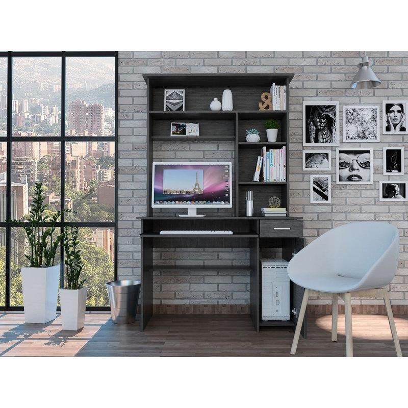 Duman Meşe Endüstriyel Ahşap Klavyelikli Raflı Bilgisayar Masası-180x110x59 cm - 116550