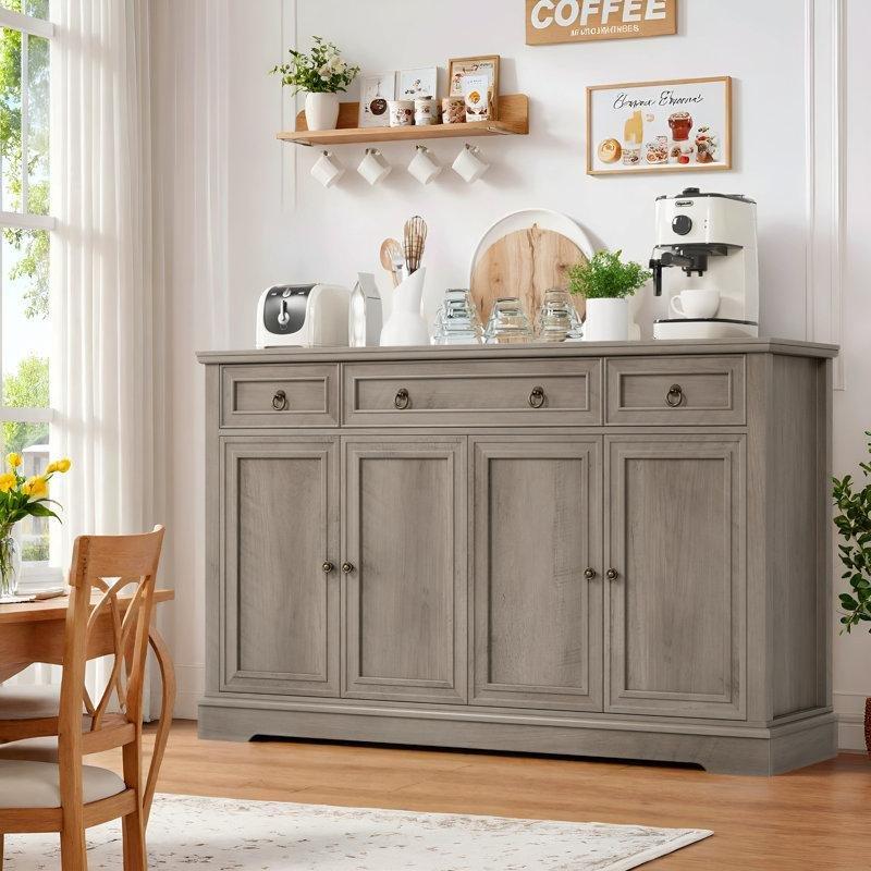 Endüstriyel Ahşap 3 Çekmeceli ve 4 Kapaklı Bronz Kulp Detaylı Konsol - 138x40x88 cm - 128593
