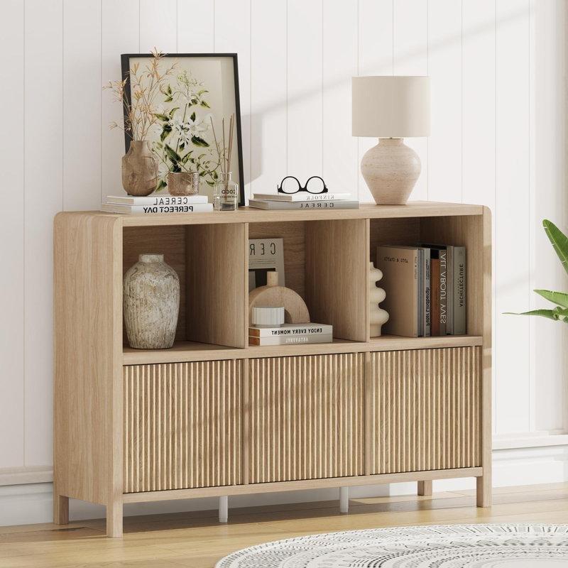 Endüstriyel Ahşap 3 Hareketli Kapaklı 6 Bölmeli Kır Evi Tarzı Kitaplık - 110x77 cm - 141703