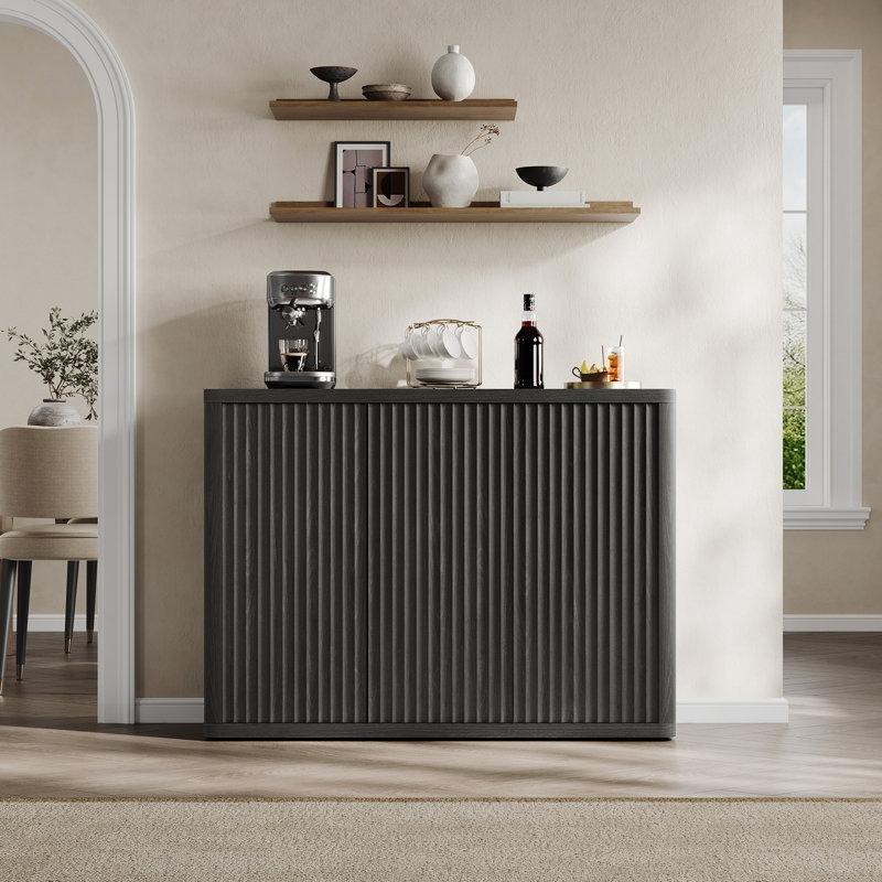 Endüstriyel Ahşap 3 Kapaklı Dalgalı Panel Tasarımlı Bas-Aç Mekanizmalı Konsol - 119x40x87 cm - 128656