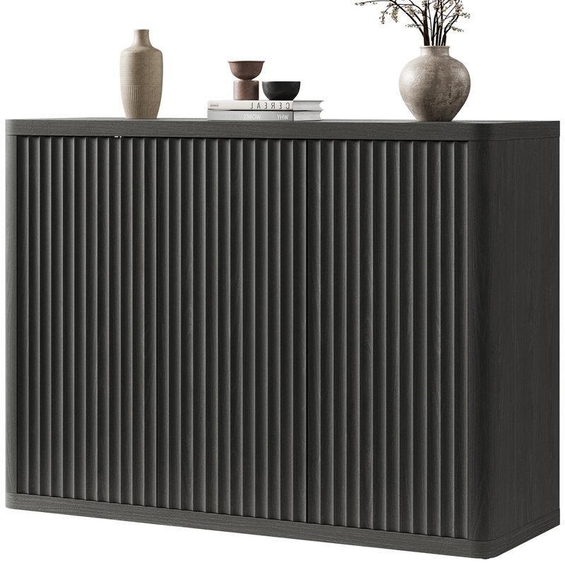 Endüstriyel Ahşap 3 Kapaklı Dalgalı Panel Tasarımlı Bas-Aç Mekanizmalı Konsol - 119x40x87 cm - 128656