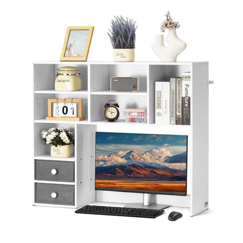 Endüstriyel Ahşap 3 Raflı Monitör Bölmeli Masaüstü Kitaplık - 94x26x79 cm - 141457