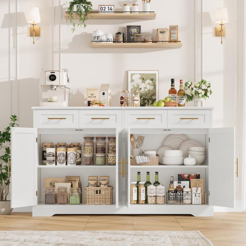 Endüstriyel Ahşap 4 Çekmeceli ve 2 Kapaklı Gold Kulp Detaylı Konsol - 151x40x92 cm - 128824