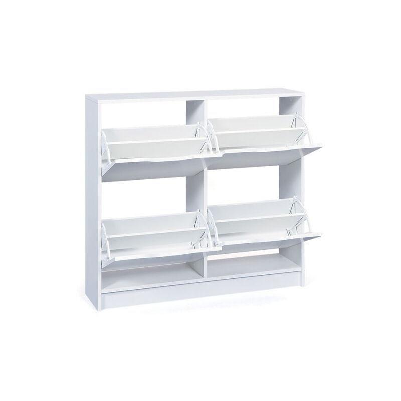 Endüstriyel Ahşap 4 Düşer Kapaklı Beyaz Ayakkabılık - 100x25x90 cm - 119391
