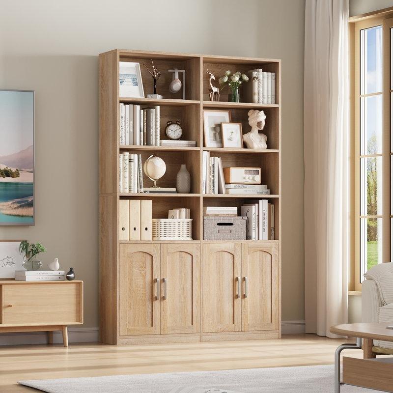 Endüstriyel Ahşap 4 Kapaklı 8 Açık Raflı Modern Kitaplık - 186x116 cm - 141679