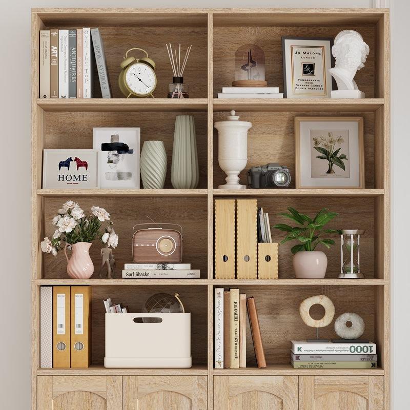 Endüstriyel Ahşap 4 Kapaklı 8 Açık Raflı Modern Kitaplık - 186x116 cm - 141679