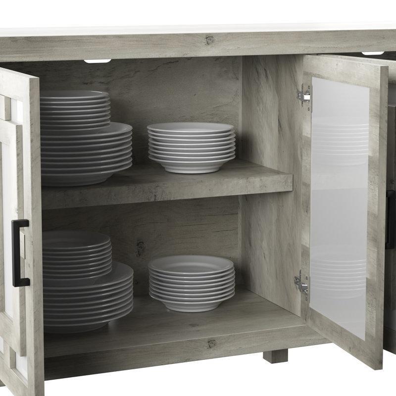 Endüstriyel Ahşap 4 Kapaklı Ayarlanabilir Raflı Aynalı Konsol - 161x40x82 cm - 128920