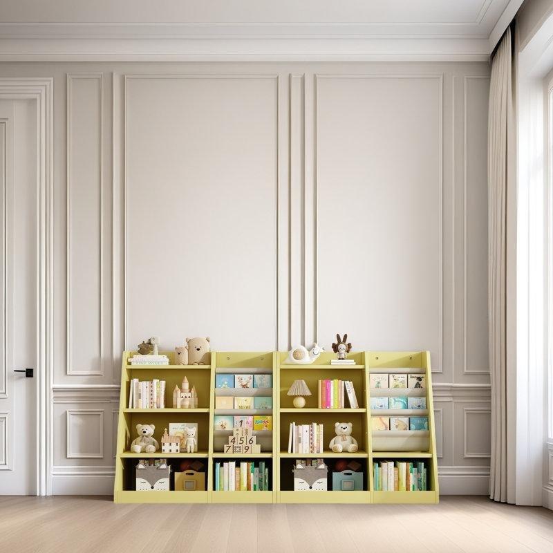 Endüstriyel Ahşap 4 Raflı Ön Yüz Sergilemeli Montessori Kitaplık - 88x40x80 cm - 141169