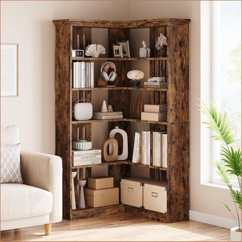 Endüstriyel Ahşap 5 Raflı Ayrılabilir Tasarım Country Köşe Kitaplık - 185x91 cm - 141820