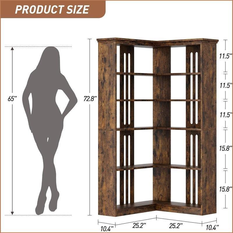 Endüstriyel Ahşap 5 Raflı Ayrılabilir Tasarım Country Köşe Kitaplık - 185x91 cm - 141820