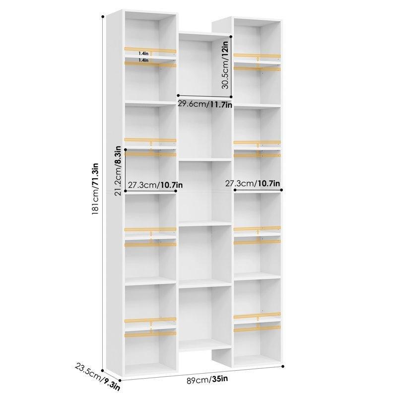 Endüstriyel Ahşap 8 Katlı 21 Bölmeli Ayarlanabilir Raf Kitaplık - 182x89x24 cm - 142069
