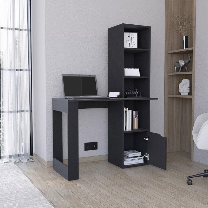 Endüstriyel Ahşap Çalışma Masalı 4 Raflı ve Kapaklı Dolaplı Kitaplık - 149x46x99 cm - 141727