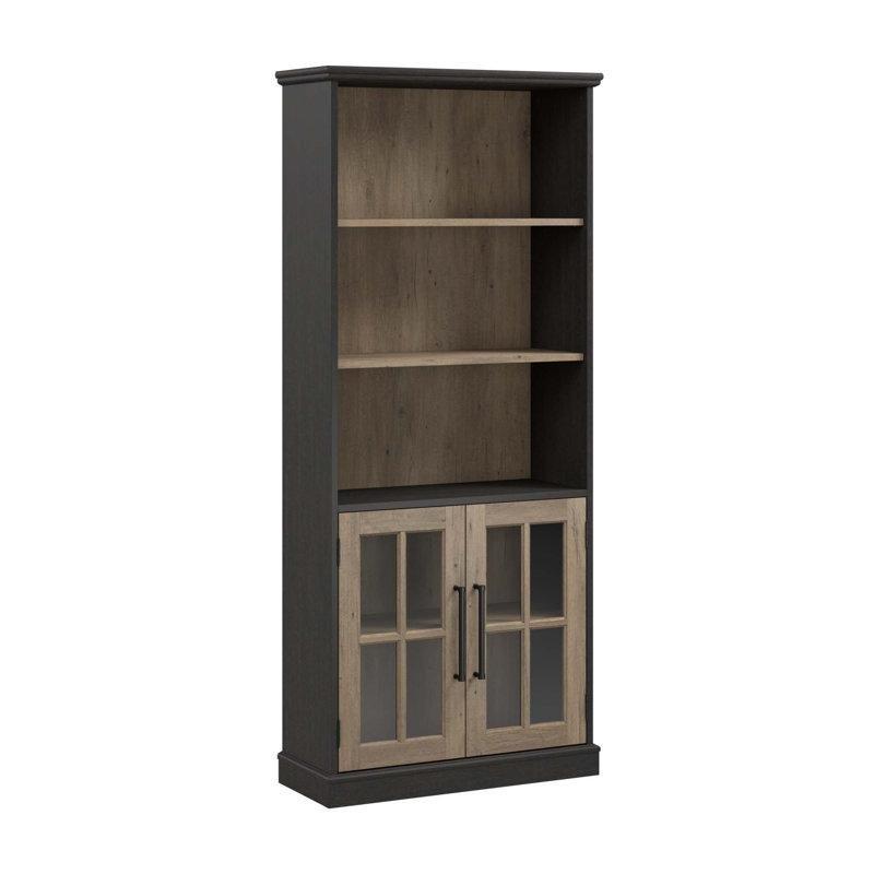 Endüstriyel Ahşap Cam Kapaklı Ayarlanabilir Raflı Kitaplık - 183x80x32 cm - 141964