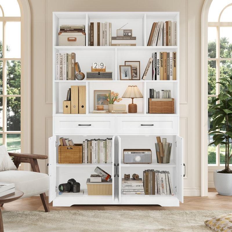 Endüstriyel Ahşap Çekmeceli ve Dolaplı 8 Bölmeli Kitaplık - 120x180 cm - 141721