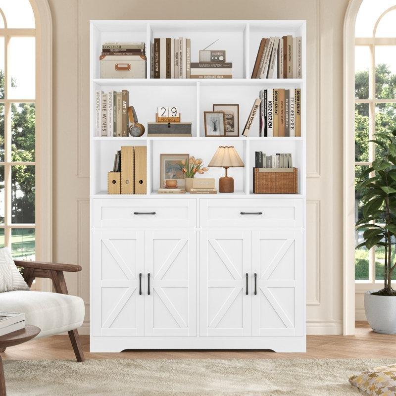 Endüstriyel Ahşap Çekmeceli ve Dolaplı 8 Bölmeli Kitaplık - 120x180 cm - 141721