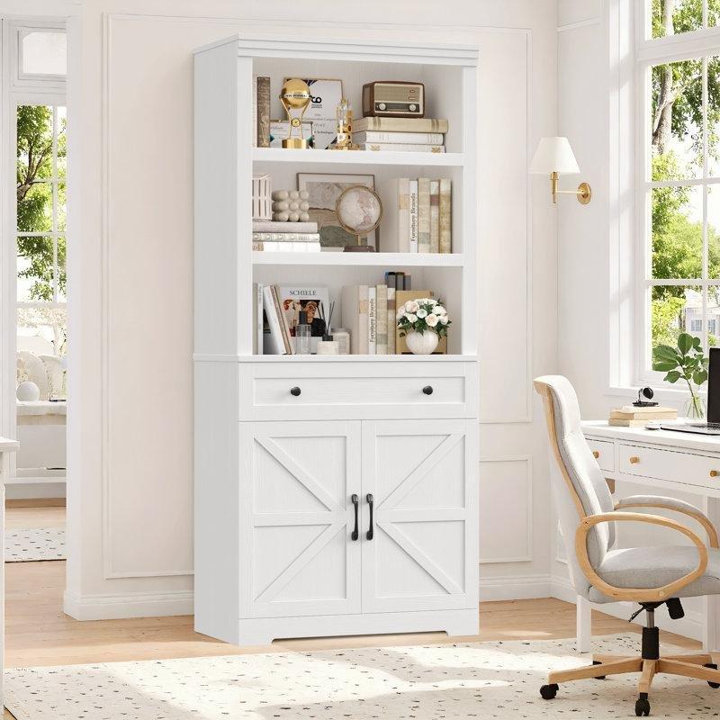 Endüstriyel Ahşap Çekmeceli ve Kapaklı X Tasarım Kitaplık - 75x36x183 cm - 141646