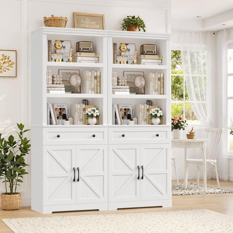 Endüstriyel Ahşap Çekmeceli ve Kapaklı X Tasarım Kitaplık - 75x36x183 cm - 141646