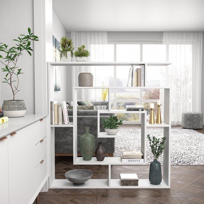 Endüstriyel Ahşap Geometrik Tasarım 6 Raflı Kitaplık - 125x128 cm - 142054