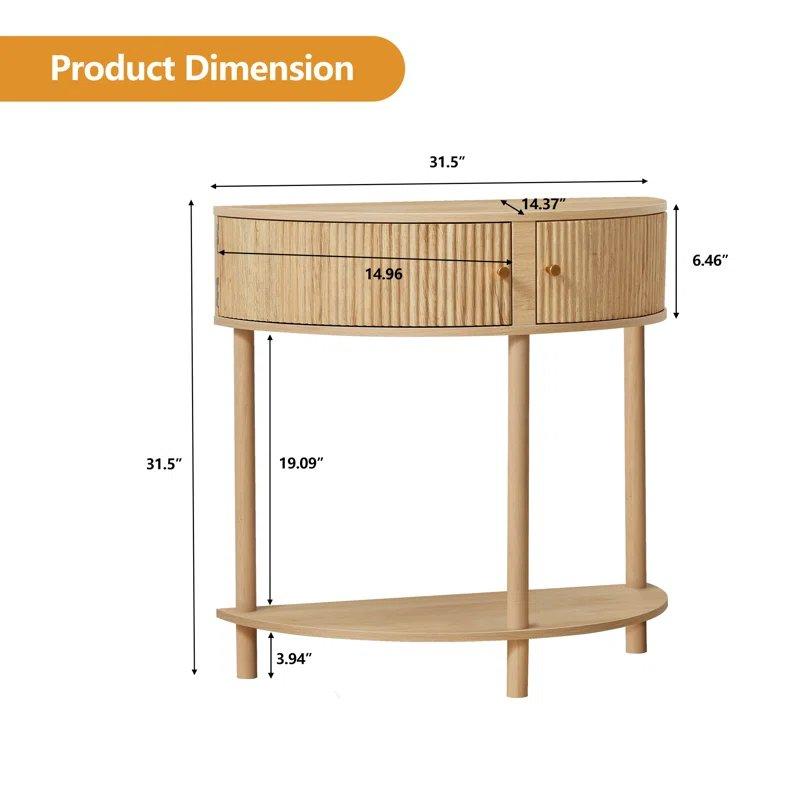 Endüstriyel Ahşap Gold Kulplu Yivli Tasarım Çekmeceli Oval Dresuar - 80x80 cm - 132241