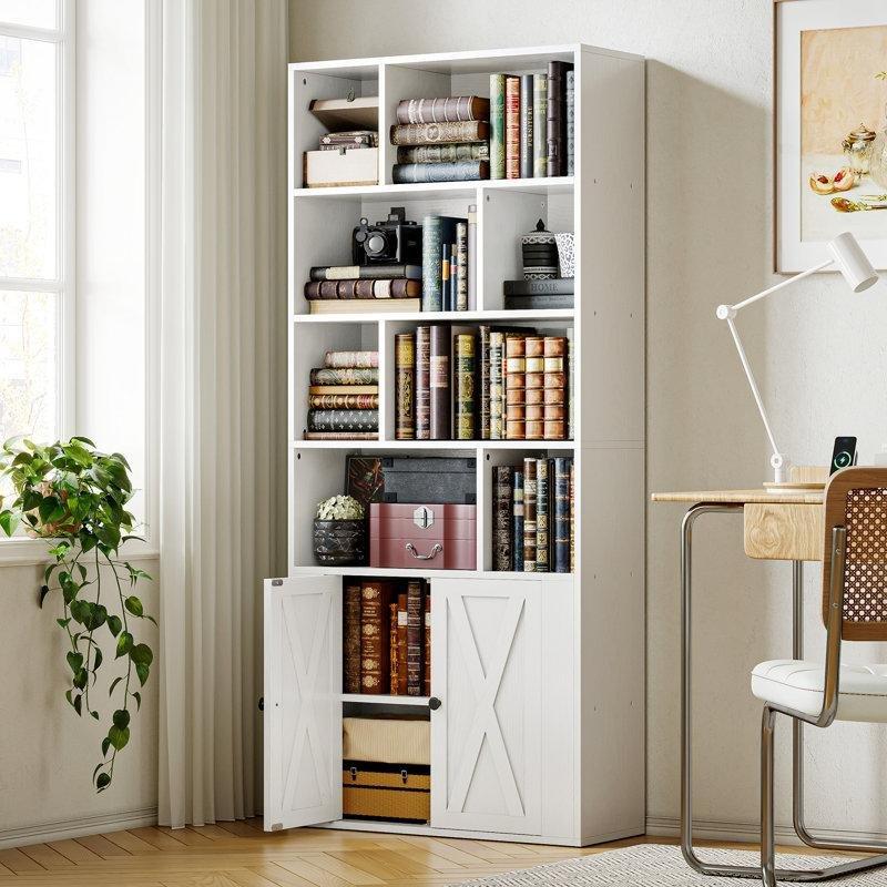 Endüstriyel Ahşap Kapaklı Bölmeli Modern Kitaplık - 80x30x180 cm - 141691