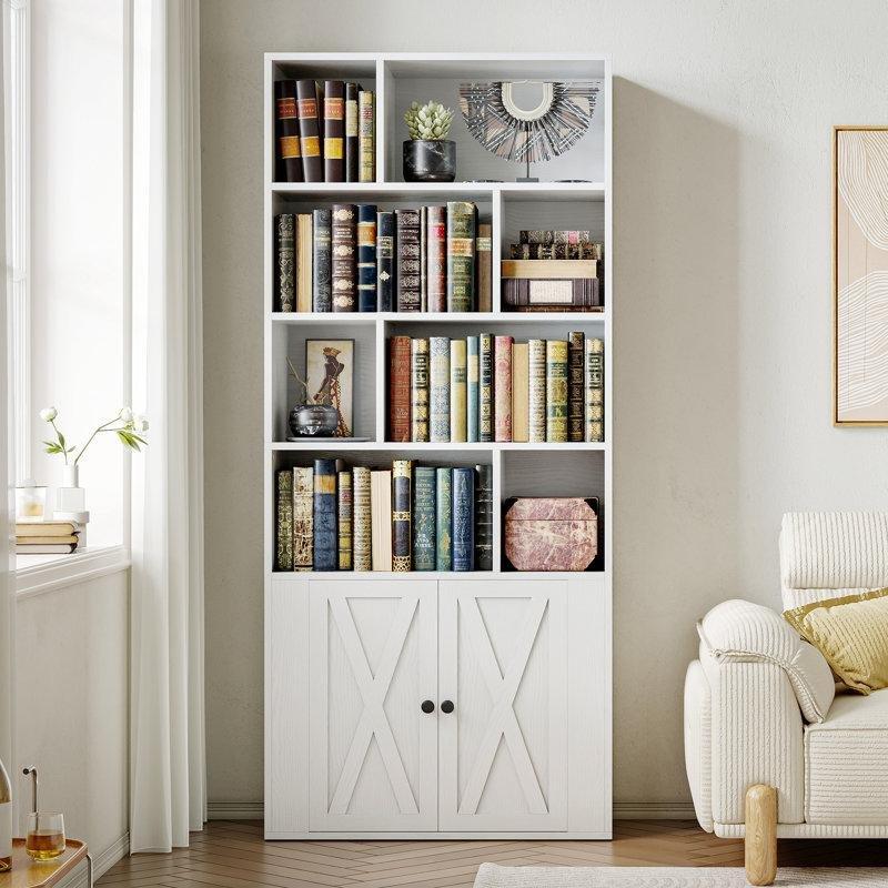 Endüstriyel Ahşap Kapaklı Bölmeli Modern Kitaplık - 80x30x180 cm - 141691