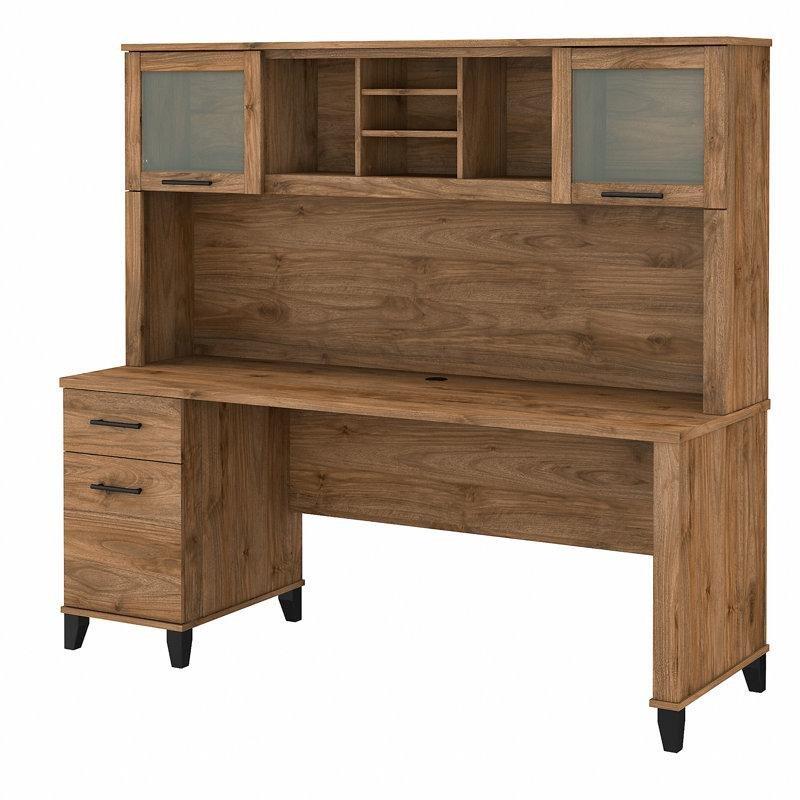 Endüstriyel Ahşap Kapaklı Raflı Bilgisayar Masası-165x180x60 cm - 116562