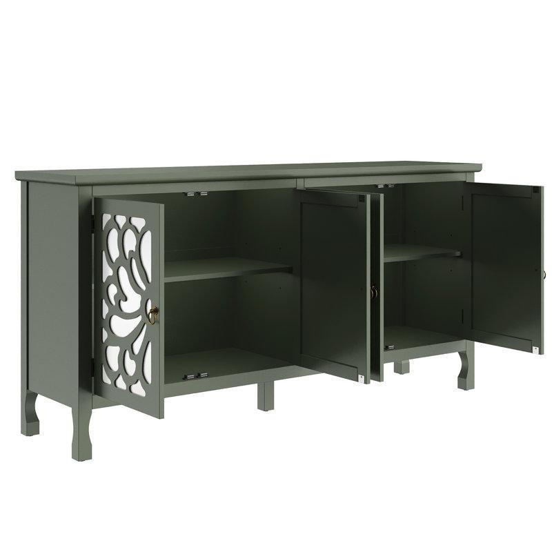 Endüstriyel Ahşap Oymalı Çiçek Desenli Aynalı Konsol - 160 cm - 128887