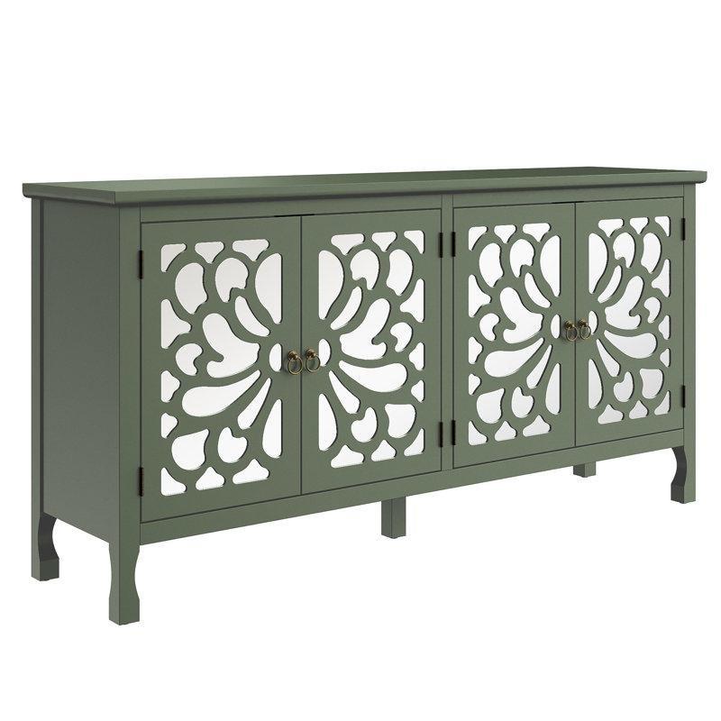 Endüstriyel Ahşap Oymalı Çiçek Desenli Aynalı Konsol - 160 cm - 128887