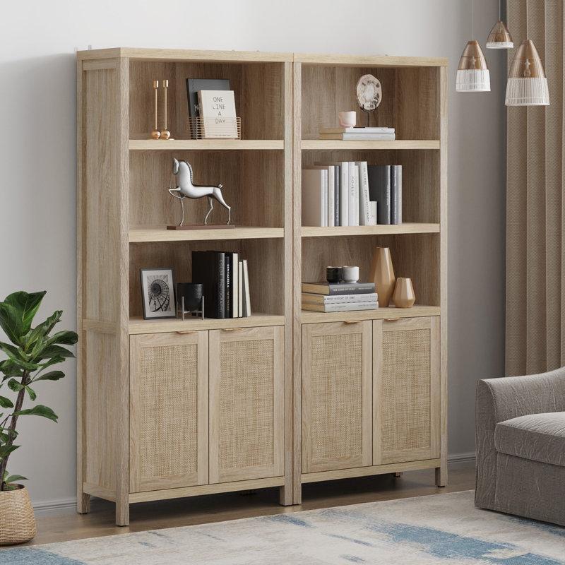 Endüstriyel Ahşap Rattan Detaylı Kapaklı Kitaplık - 78x36x181 cm - 141331