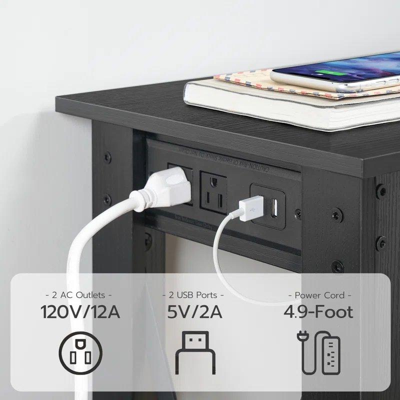 Endüstriyel Ahşap Şarj İstasyonlu X Ayak Tasarımlı Raflı Dresuar - 120x30x80 cm - 132905