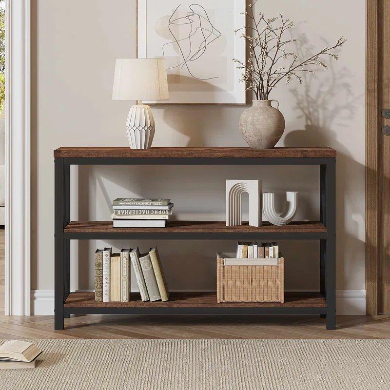 Endüstriyel Ahşap ve Metal 3 Raflı Koltuk Arkası Dresuar - 120x34x77 cm - 132318