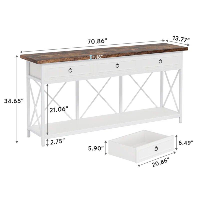 Endüstriyel Ahşap ve Paslanmaz Çelik 3 Çekmeceli Alt Raflı Koltuk Arkası Dresuar - 180x35x88 cm - 132063