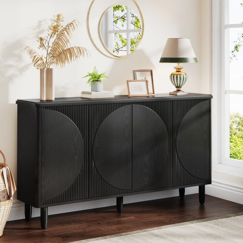 Endüstriyel Ahşap Yarım Daire Desenli 4 Kapaklı Konsol - 151 cm - 128638