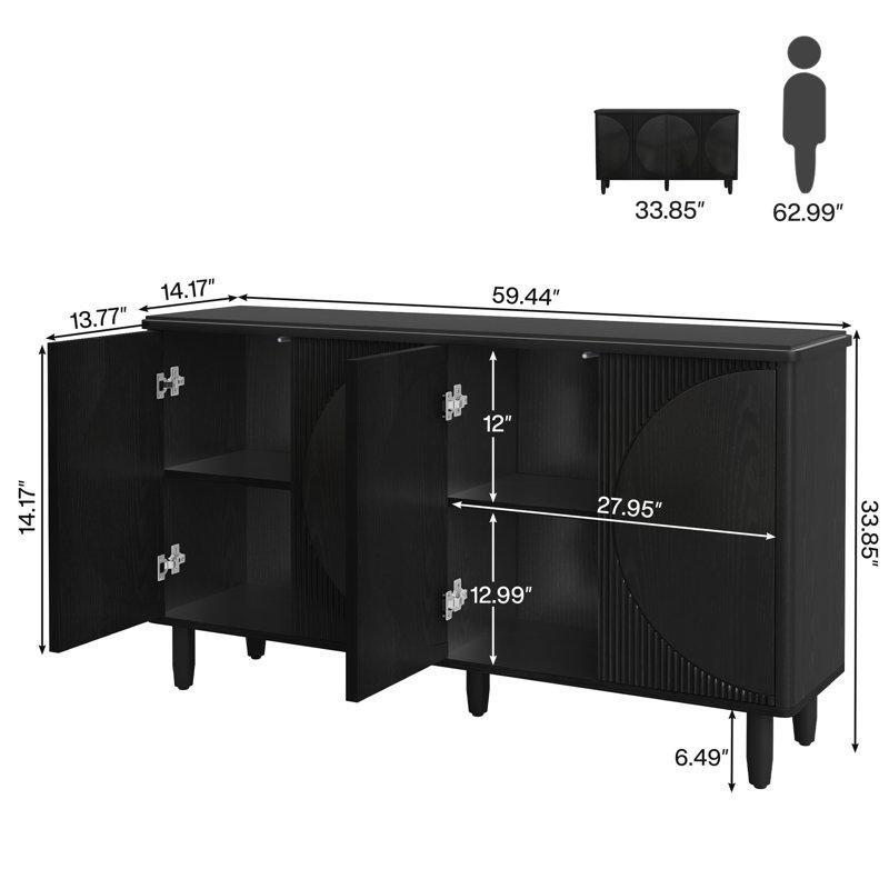 Endüstriyel Ahşap Yarım Daire Desenli 4 Kapaklı Konsol - 151 cm - 128638