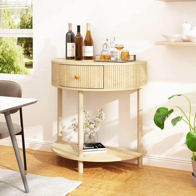 Endüstriyel Ahşap Yivli Çekmeceli ve Raflı Oval Dresuar - 78x40x80 cm - 132527