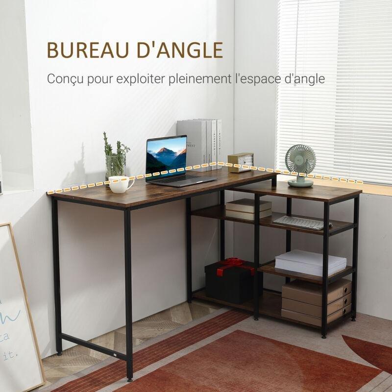Eski Ahşap Görünümlü Yonga Levha 3 Raflı Metal Ayaklı Köşe Bilgisayar Masası-135x90x79 cm - 115211