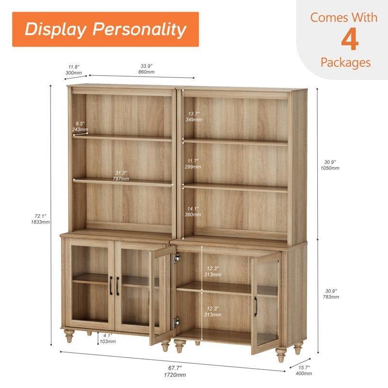 Eskitme Ahşap Cam Kapaklı 10 Raflı 2li Set Kitaplık - 172x40x184 cm - 141481