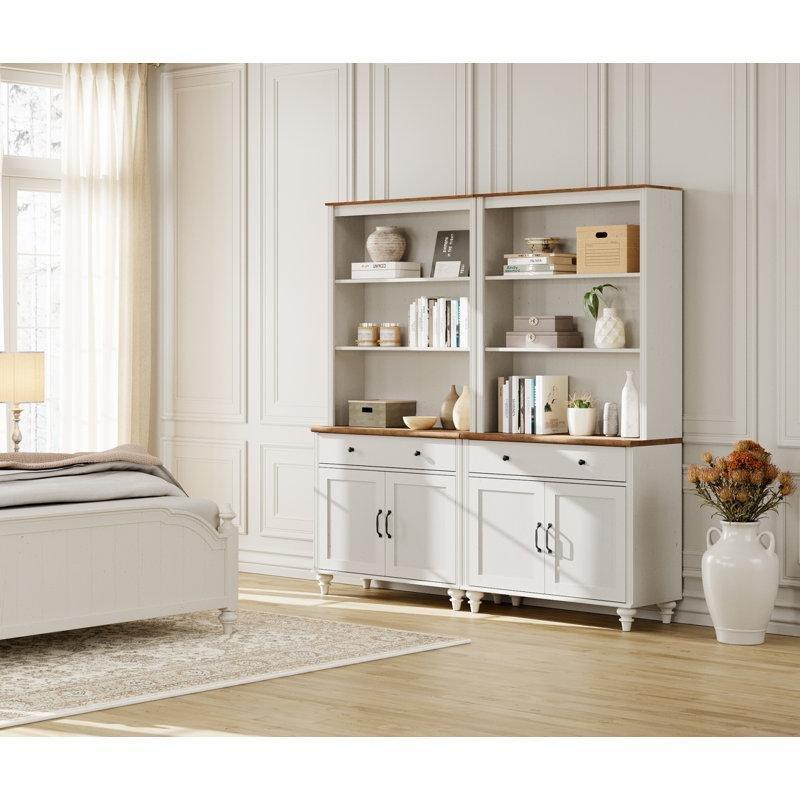 Eskitme Ahşap Görünümlü Masif ve Endüstriyel Ahşap Kapaklı Çekmeceli Kitaplık - 172x184 cm - 141568