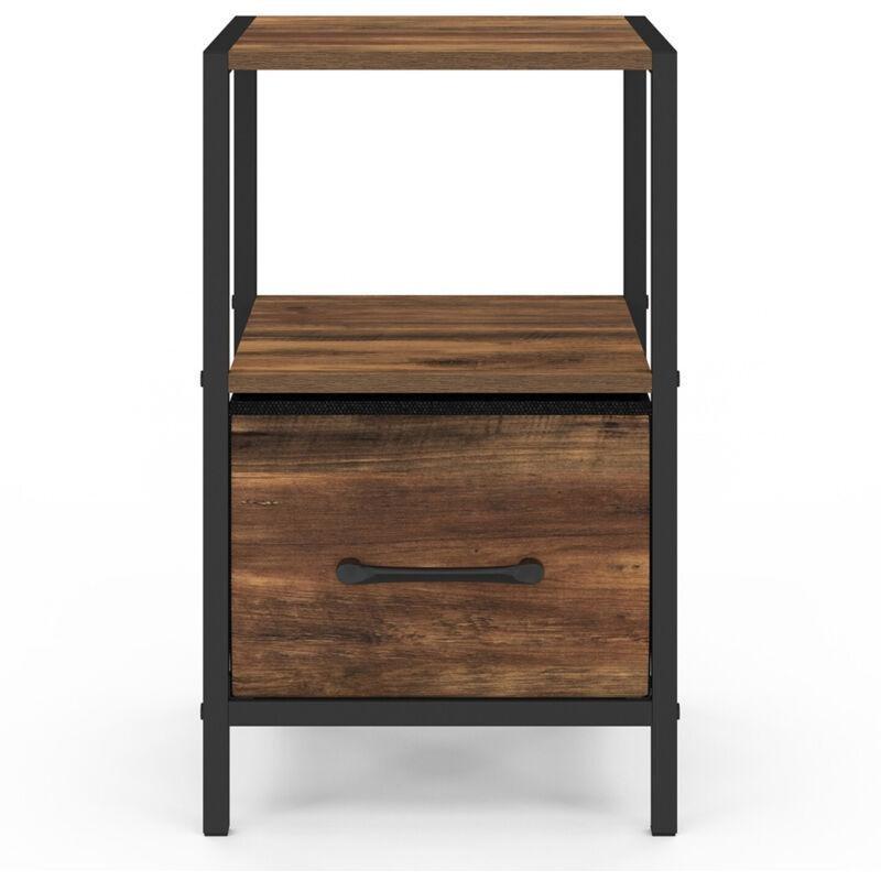 Eskitme Ahşap ve Siyah Metal Raflı Çekmeceli İkili Set Komodin - 30x30x50 cm - 127799