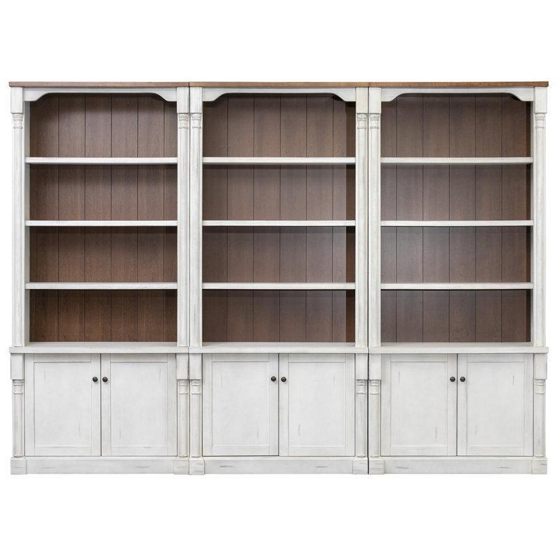 Eskitme Beyaz Masif ve Endüstriyel Ahşap 6 Kapaklı Kitaplık - 321x41x239 cm - 141790