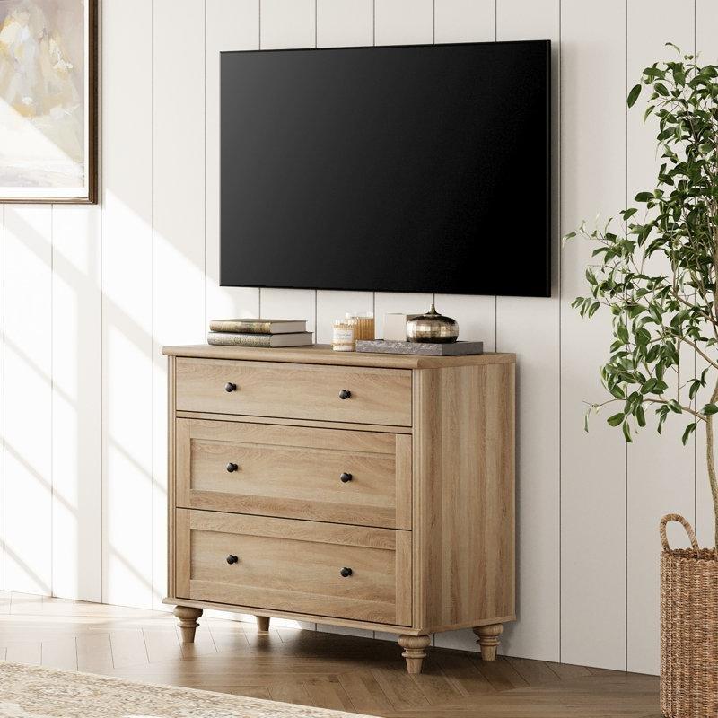 Eskitme Fildişi Masif Ayaklı 3 Çekmeceli Country Şifonyer - 87x40x79 cm - 123007