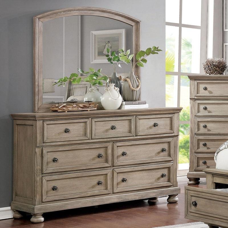 Eskitme Gri Masif ve Endüstriyel Ahşap 7 Çekmeceli Aynalı Şifonyer - 166 cm - 123942