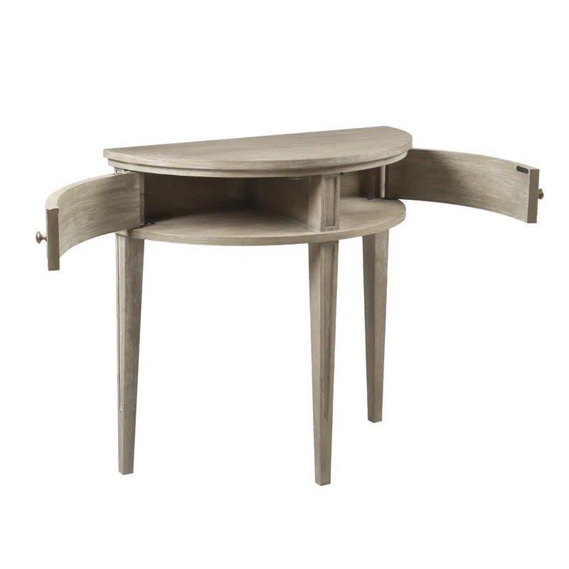 Eskitme Gri ve Buğday Rengi Masif Ahşap Yivli Kapaklı Oval Dresuar - 79x36x77 cm - 132285